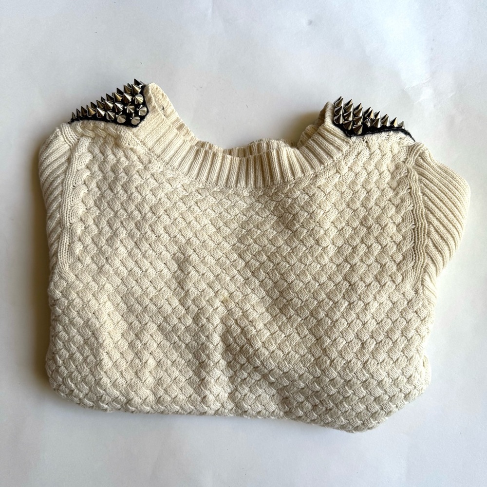 One Teaspoon Ivory Knit Sweater with Studded Shoulders